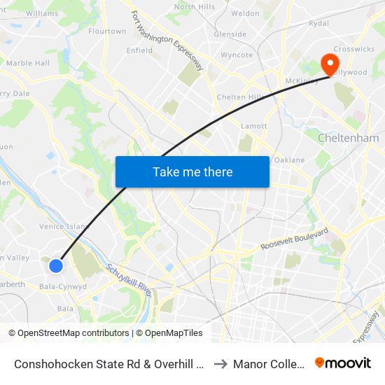 Conshohocken State Rd & Overhill Rd to Manor College map