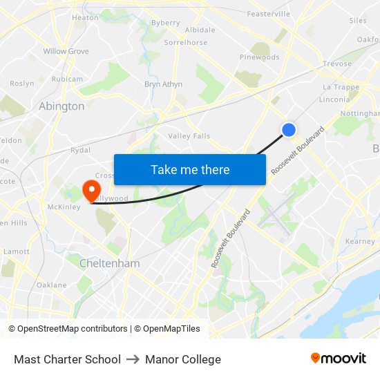 Mast Charter School to Manor College map