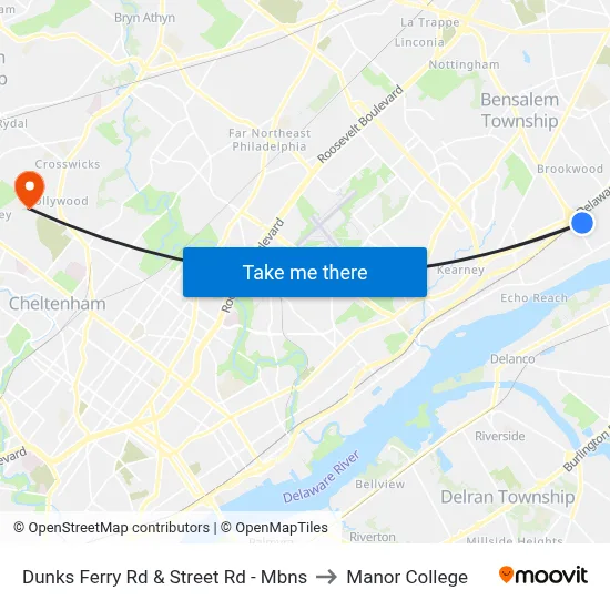 Dunks Ferry Rd & Street Rd - Mbns to Manor College map