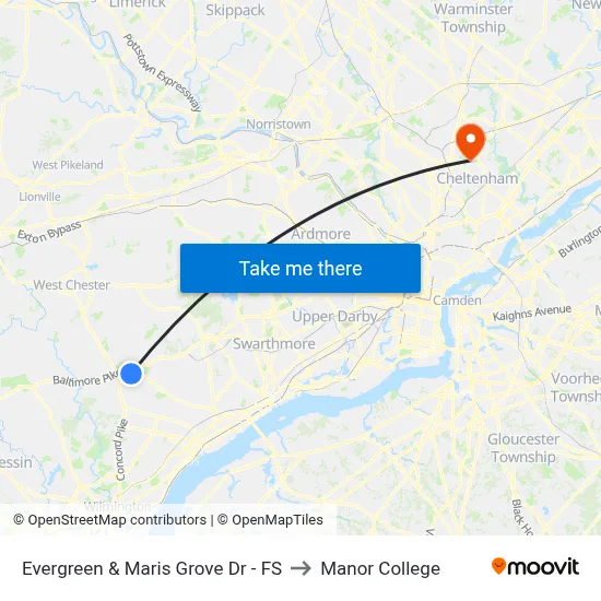 Evergreen & Maris Grove Dr - FS to Manor College map