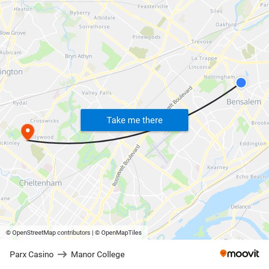 Parx Casino to Manor College map