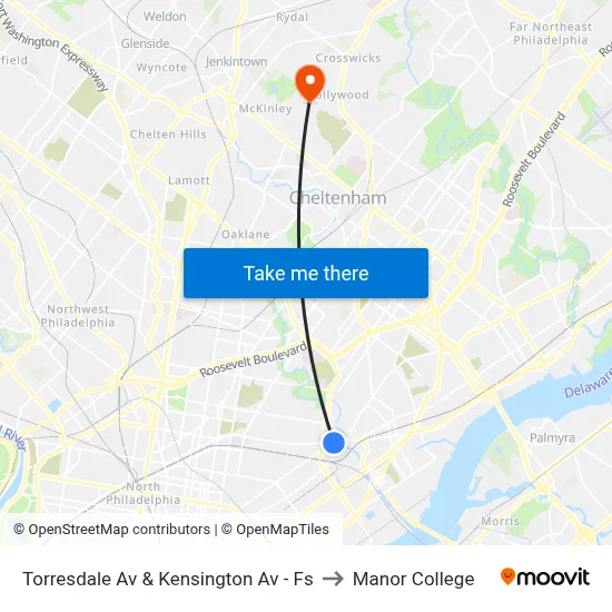 Torresdale Av & Kensington Av - Fs to Manor College map