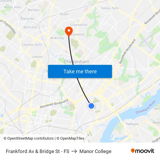 Frankford Av & Bridge St - FS to Manor College map