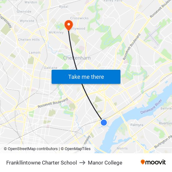 Frankllintowne Charter School to Manor College map