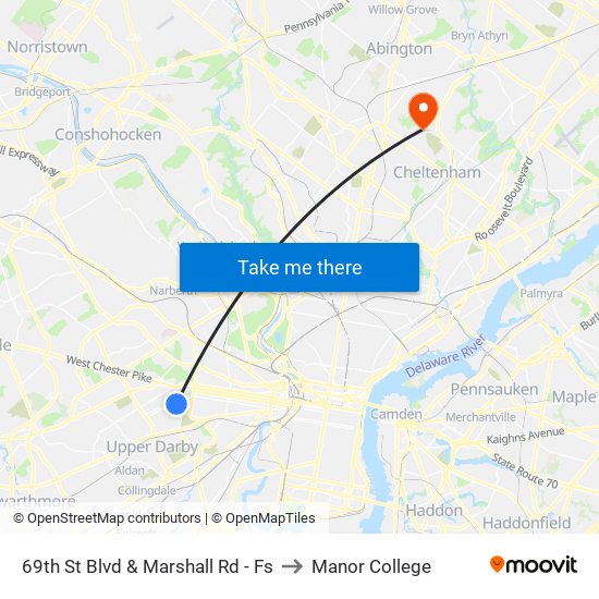 69th St Blvd & Marshall Rd - Fs to Manor College map