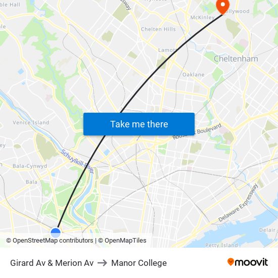 Girard Av & Merion Av to Manor College map