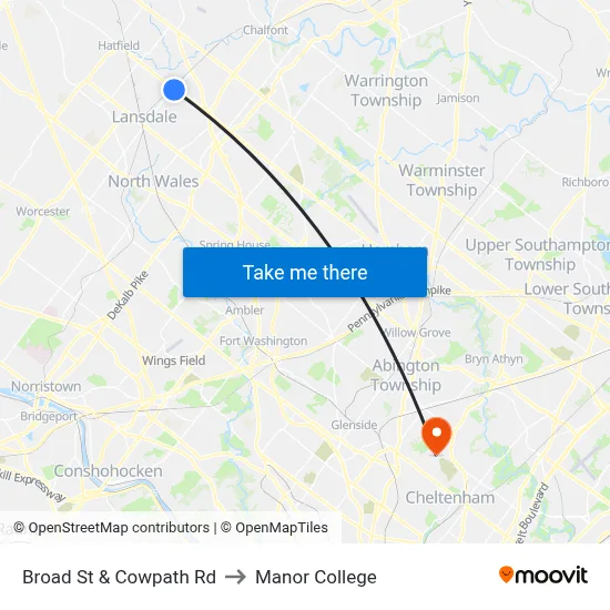 Broad St & Cowpath Rd to Manor College map