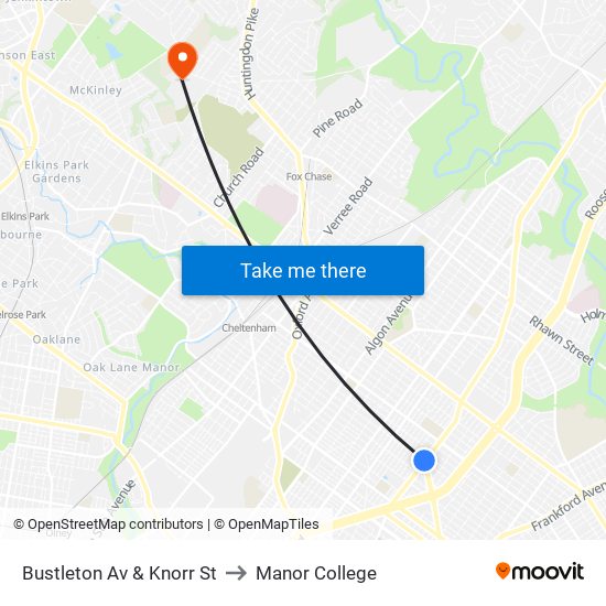 Bustleton Av & Knorr St to Manor College map