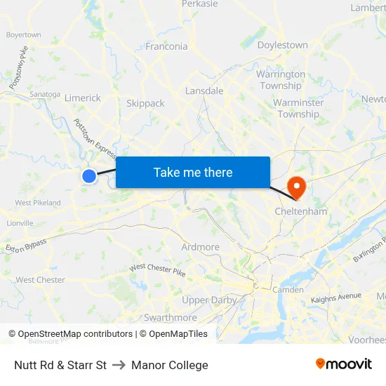 Nutt Rd & Starr St to Manor College map