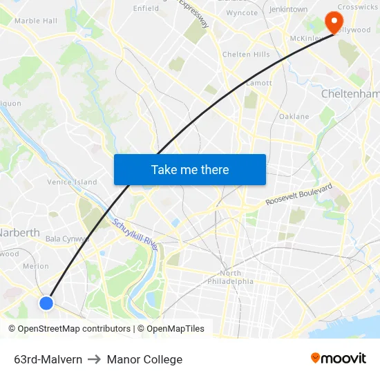 63rd-Malvern to Manor College map