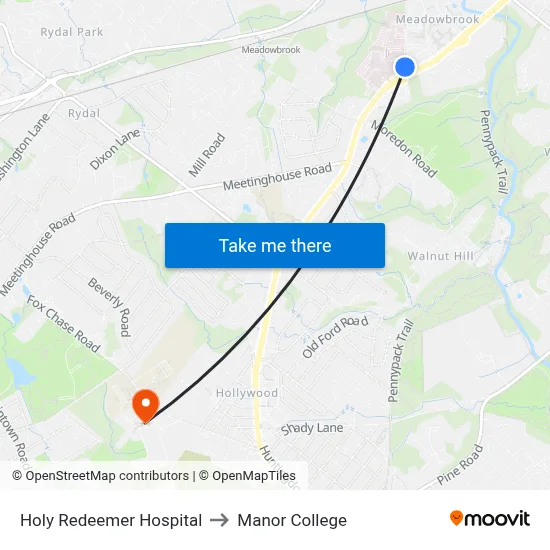 Holy Redeemer Hospital to Manor College map