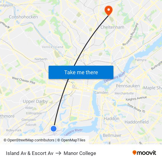 Island Av & Escort Av to Manor College map