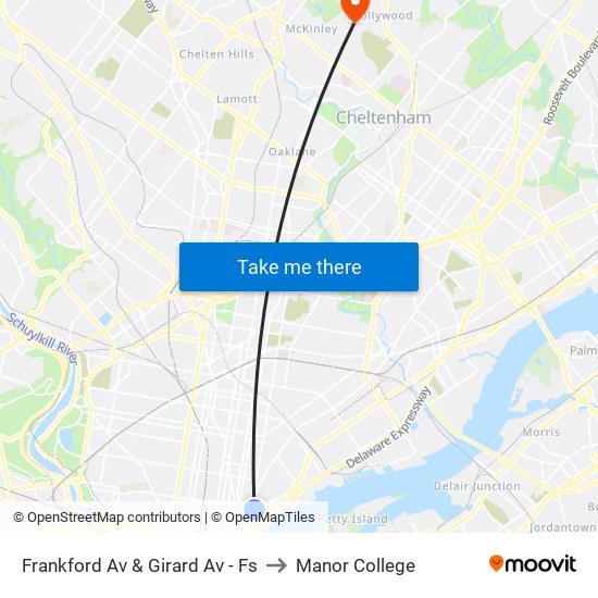 Frankford Av & Girard Av - Fs to Manor College map