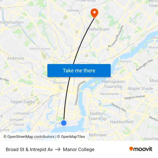 Broad St & Intrepid Av to Manor College map