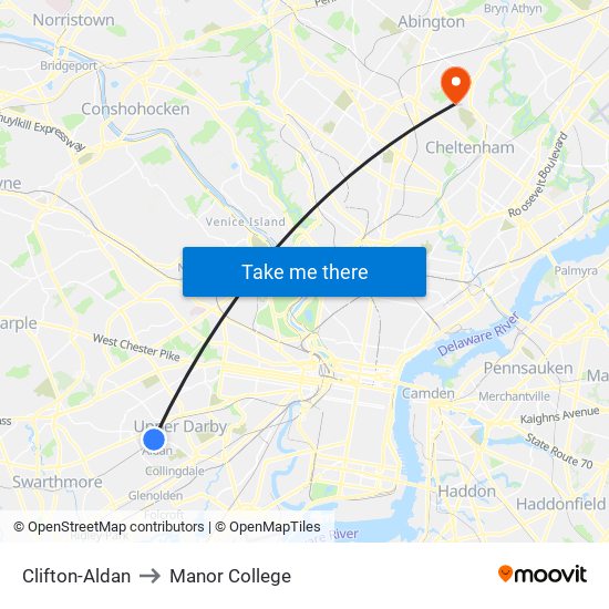 Clifton-Aldan to Manor College map