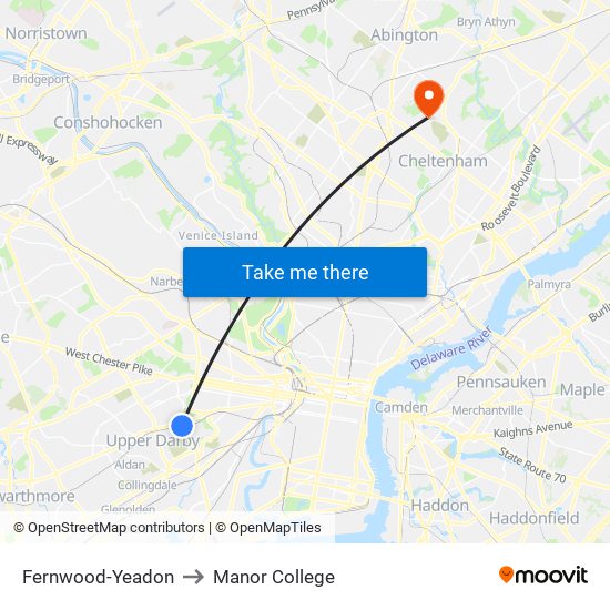 Fernwood-Yeadon to Manor College map