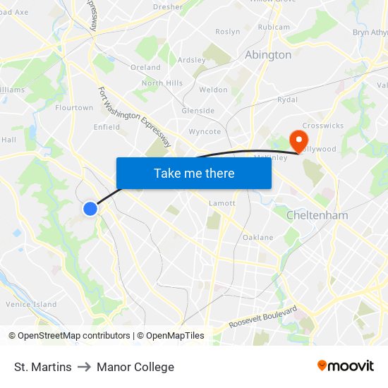 St. Martins to Manor College map