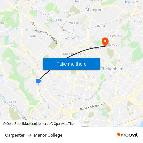 Carpenter to Manor College map