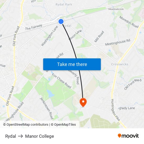 Rydal to Manor College map