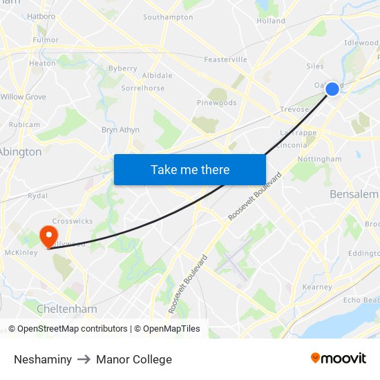 Neshaminy to Manor College map