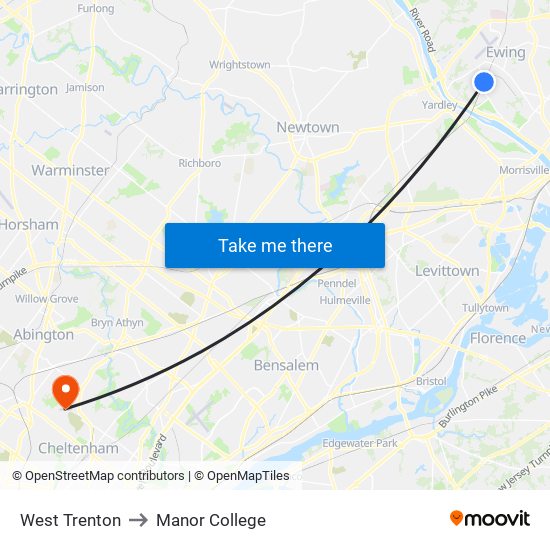 West Trenton to Manor College map