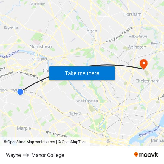 Wayne to Manor College map