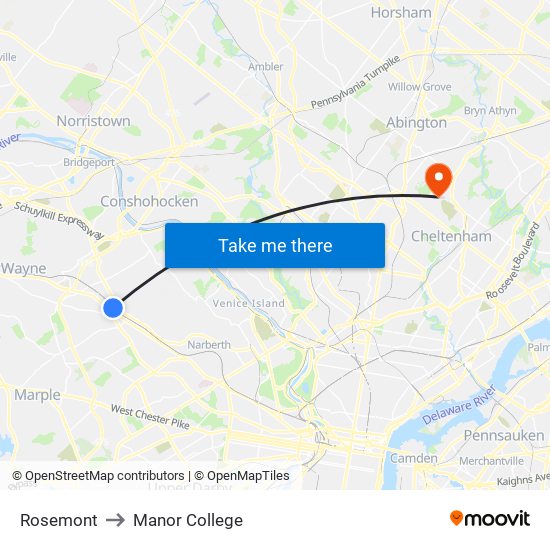 Rosemont to Manor College map
