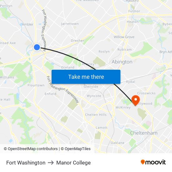 Fort Washington to Manor College map