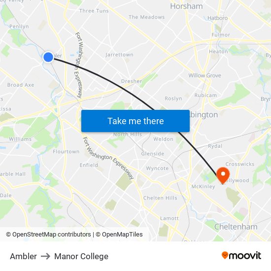 Ambler to Manor College map