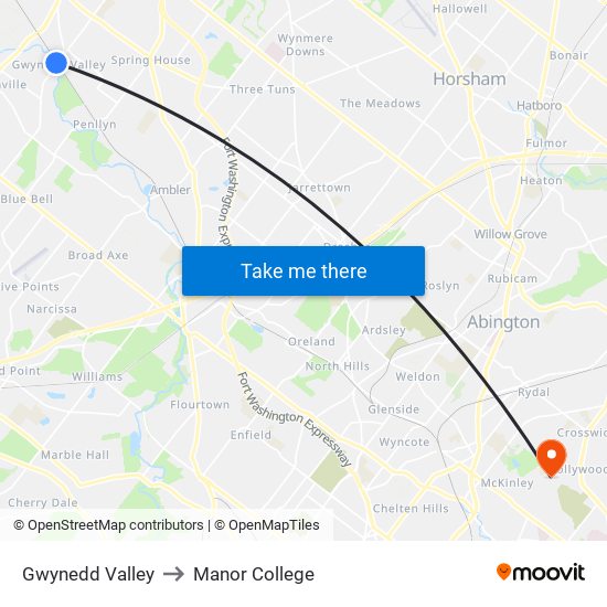 Gwynedd Valley to Manor College map