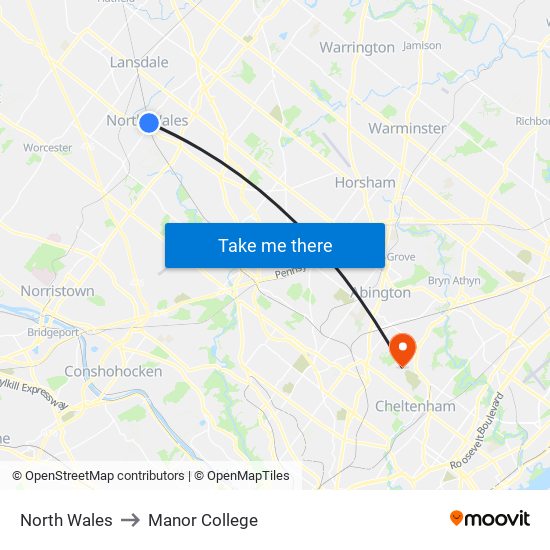 North Wales to Manor College map
