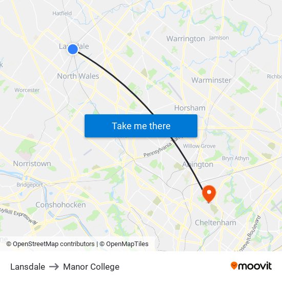 Lansdale to Manor College map