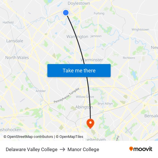 Delaware Valley College to Manor College map