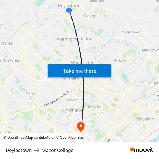 Doylestown to Manor College map
