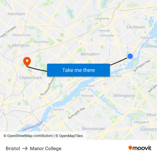 Bristol to Manor College map