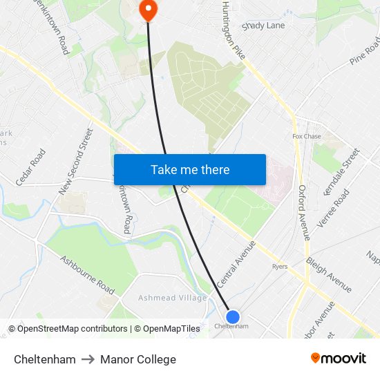 Cheltenham to Manor College map