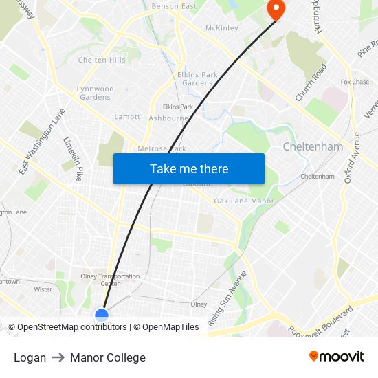 Logan to Manor College map