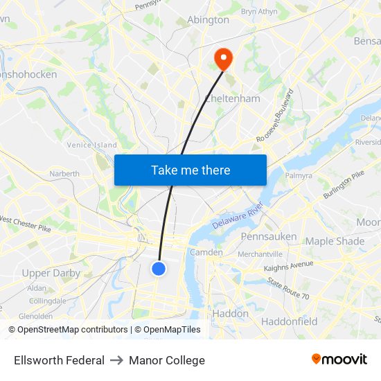 Ellsworth Federal to Manor College map