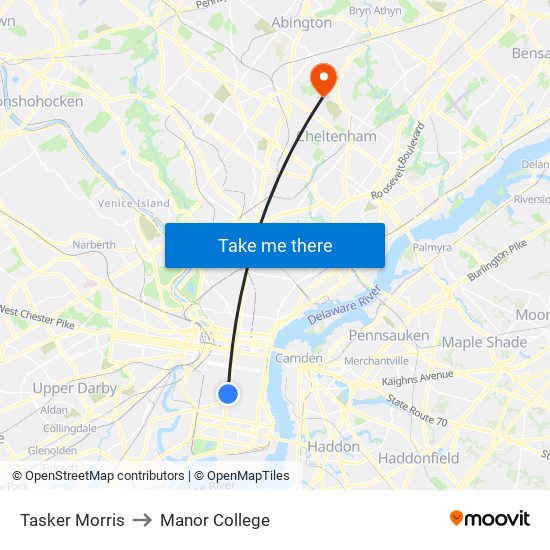 Tasker Morris to Manor College map