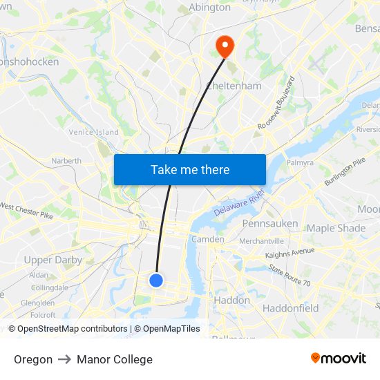 Oregon to Manor College map