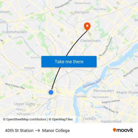 40th St Station to Manor College map