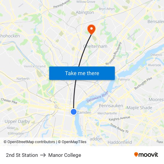 2nd St Station to Manor College map
