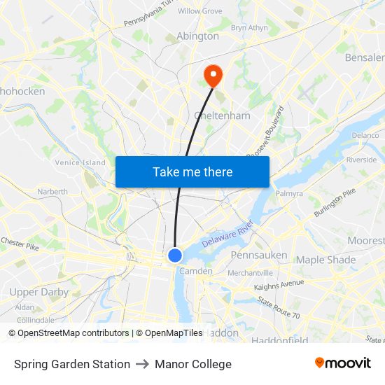 Spring Garden Station to Manor College map