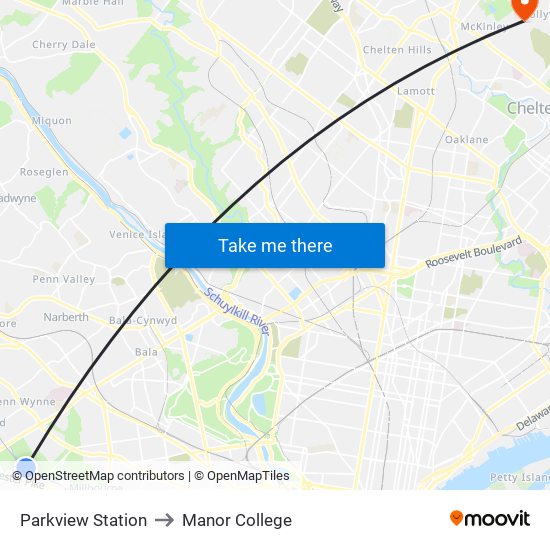 Parkview Station to Manor College map