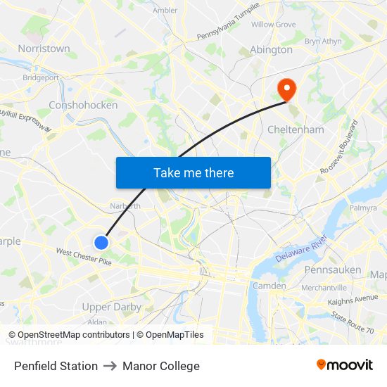 Penfield Station to Manor College map