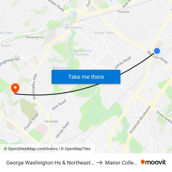 George Washington Hs & Northeast Av to Manor College map