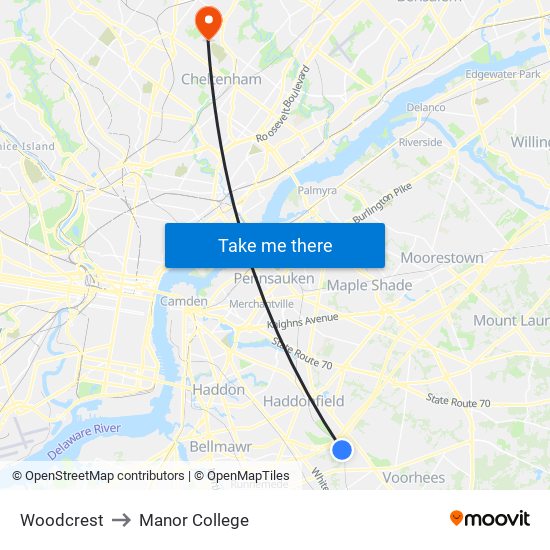 Woodcrest to Manor College map