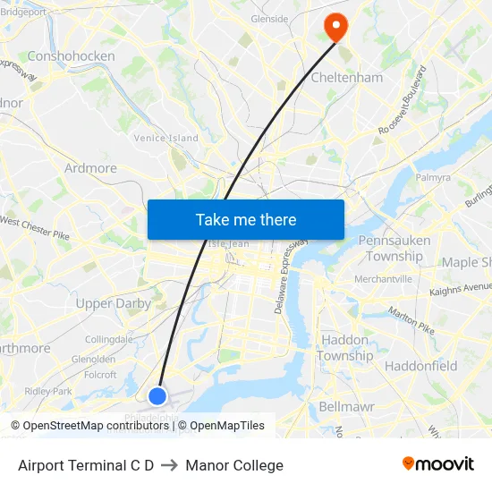 Airport Terminal C D to Manor College map