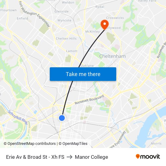 Erie Av & Broad St - Xh FS to Manor College map