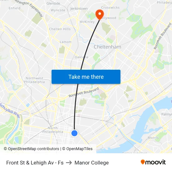 Front St & Lehigh Av - Fs to Manor College map